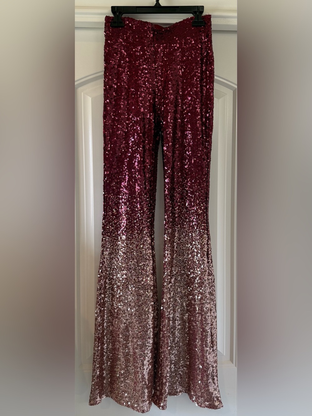 Sequin Flare Pants - Sparkling burgundy to Gold Ombre